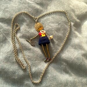 Le Carose bambole Italian necklace - Silver + pearl Italian charm tennis player